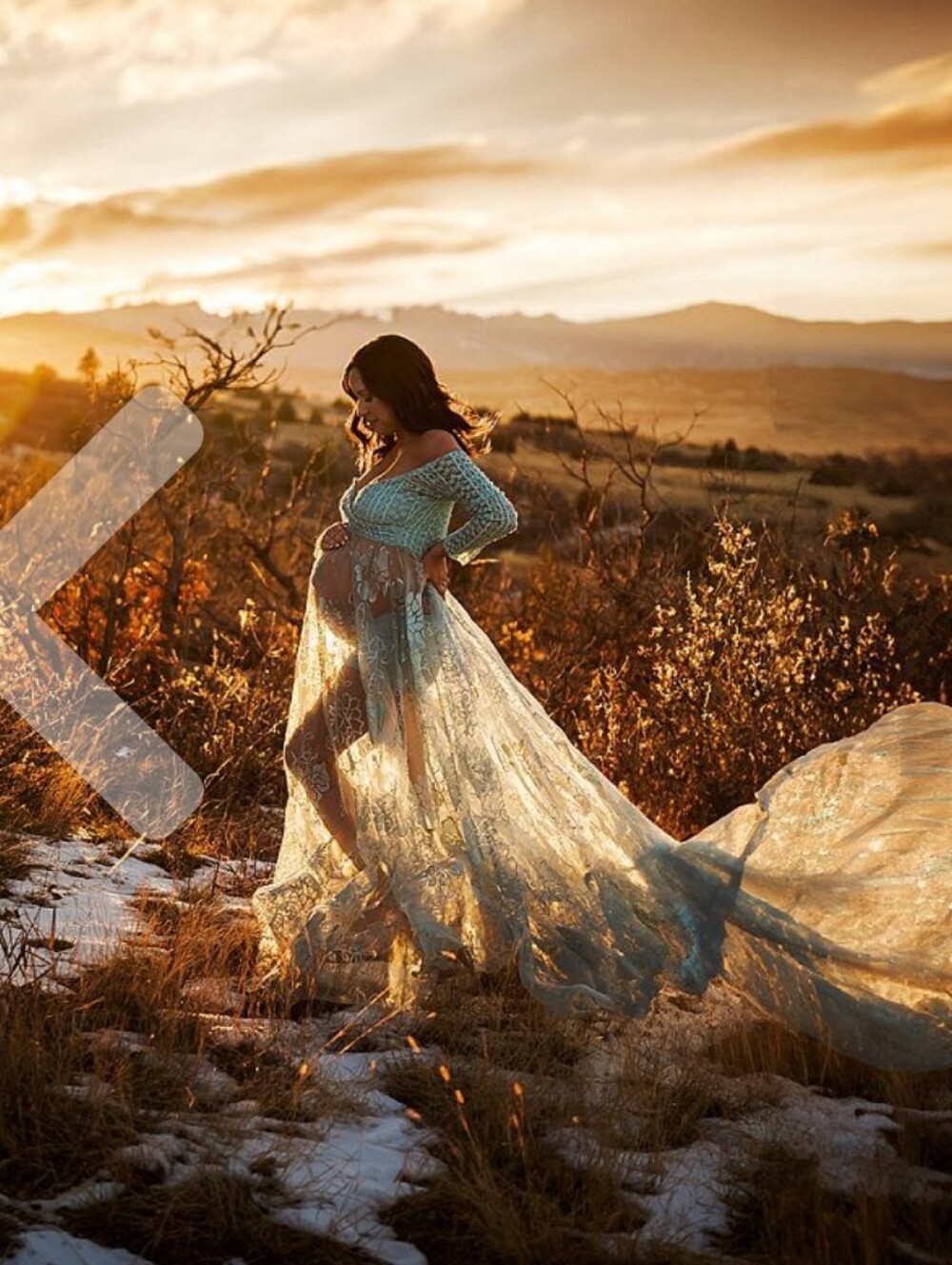 Sheer Lace Maternity Gown in Light Blue